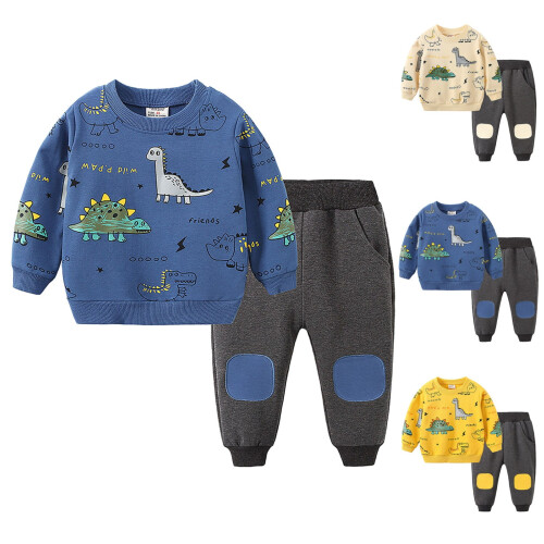 Toddler Boys Sweatsuit Set Cartoon Print Pullover and Knee