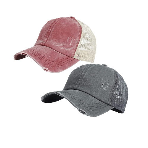 Women's Baseball Cap with Ponytail Hole Vintage Washed Dad