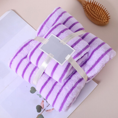 Coral Stripe Bath Towel Set Absorbent Quick-Dry Ultra-Soft
