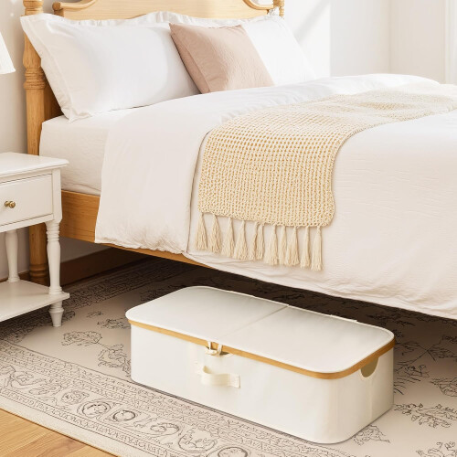 Underbed Storage Box Bamboo Frame 42L Beige 1