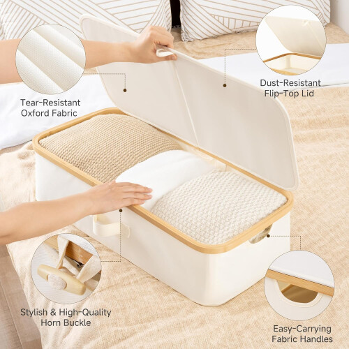 Underbed Storage Box Bamboo Frame 42L Beige 2