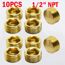 Brass NPT Male Pipe Plugs 1/2 Inch 10 Pcs