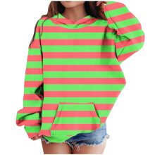 Girls Striped Oversized Fleece Hoodie Green Size 11-12 Years