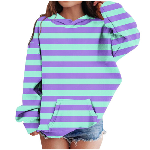 Girls Striped Sweatshirt Long Sleeve Crew Neck Pullover