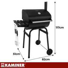 Houtskool tuingrill met hoes en thermometer, 82x51x117 cm