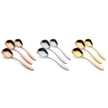 6 Pcs/Set Stainless Steel Flat Spoons Chinese Silver Soup Coffee Tea Dinner Gold Spoon Sets Kitchen Accessories-Gold