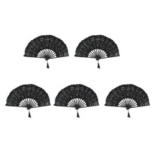 5X Handmade Cotton Lace Folding Hand Fan for Party Bridal Wedding Decoration (Black)
