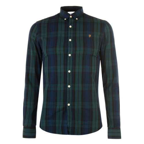 Farah (XXS, Pine) Farah Mens Checked Cotton Button-Down Shirt