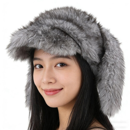 Faux Mink Bunny Ear Baseball Cap Warm Fluffy Trapper Hat