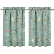 Floral Kitchen Curtains Green Short Tier 2 Panels 27.5 x 39