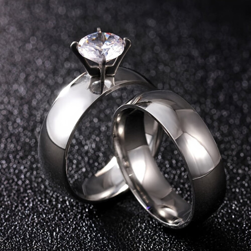 Stainless Steel Couples Engagement Band Set 2 pcs