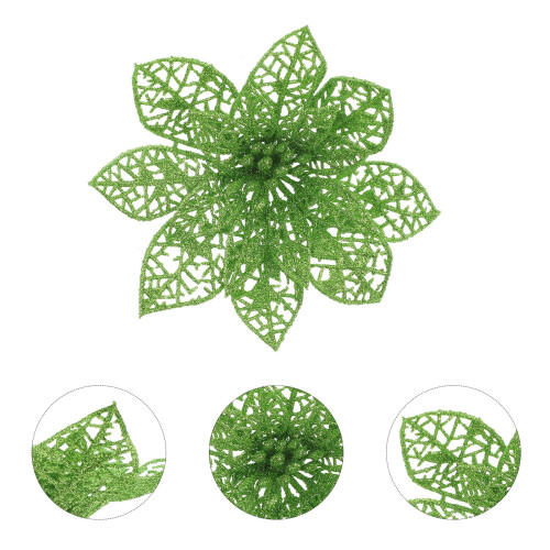 Christmas Flower Ornaments Light Green 12 Pieces