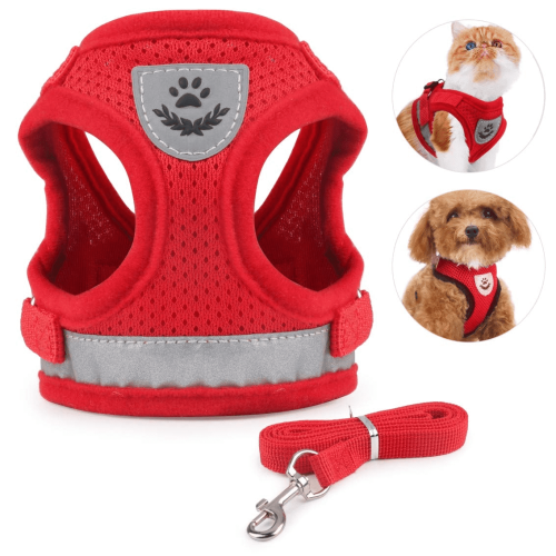 Cat Harness and Leash Set Adjustable Reflective Vest L Red