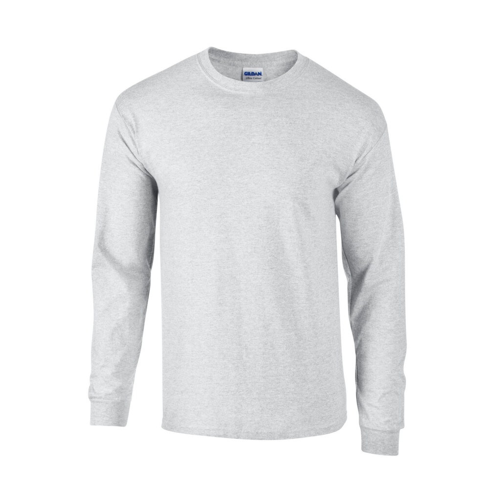 Gildan (L, Ash) Unisex Adult Ultra Plain Cotton Long-Sleeved T-Shirt