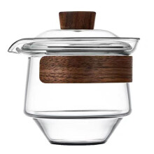 High Boron Silicon Glass Cup with Cup Cover Wooden Heat Insulation Chinese Tea Bowl Tureen Travel Teaware Sets 200ML