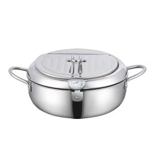 304 Stainless Steel Kitchen Tempura Fryer Pan Japanese Deep Frying Pot with A Thermometer and A Lid