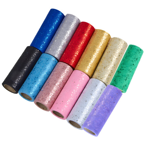 Rainbow Glitter Tulle Rolls Assorted Colors 12 PCS 1