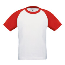(9-11 Years, White/Red) B&C Childrens Boys Short Sleeve Baseball T-Shirt