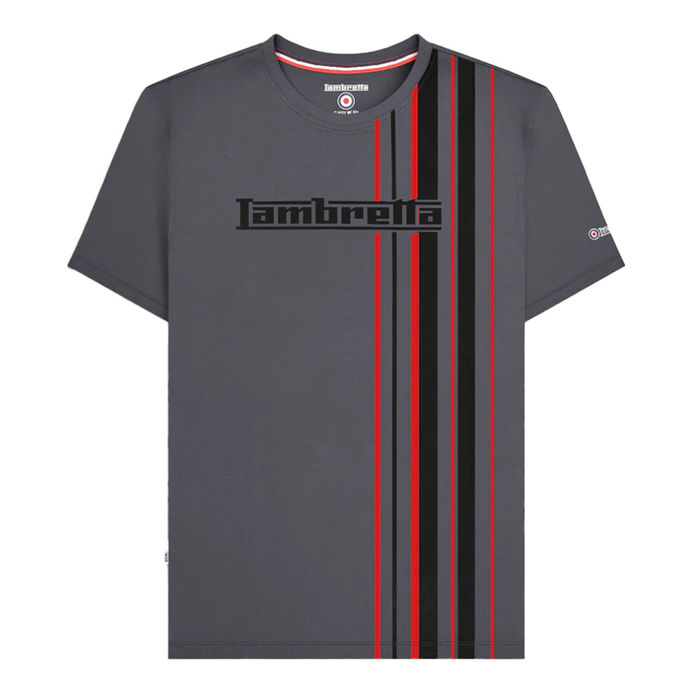 Lambretta (Xxl, Iron) Mens Racing Stripe T-Shirt