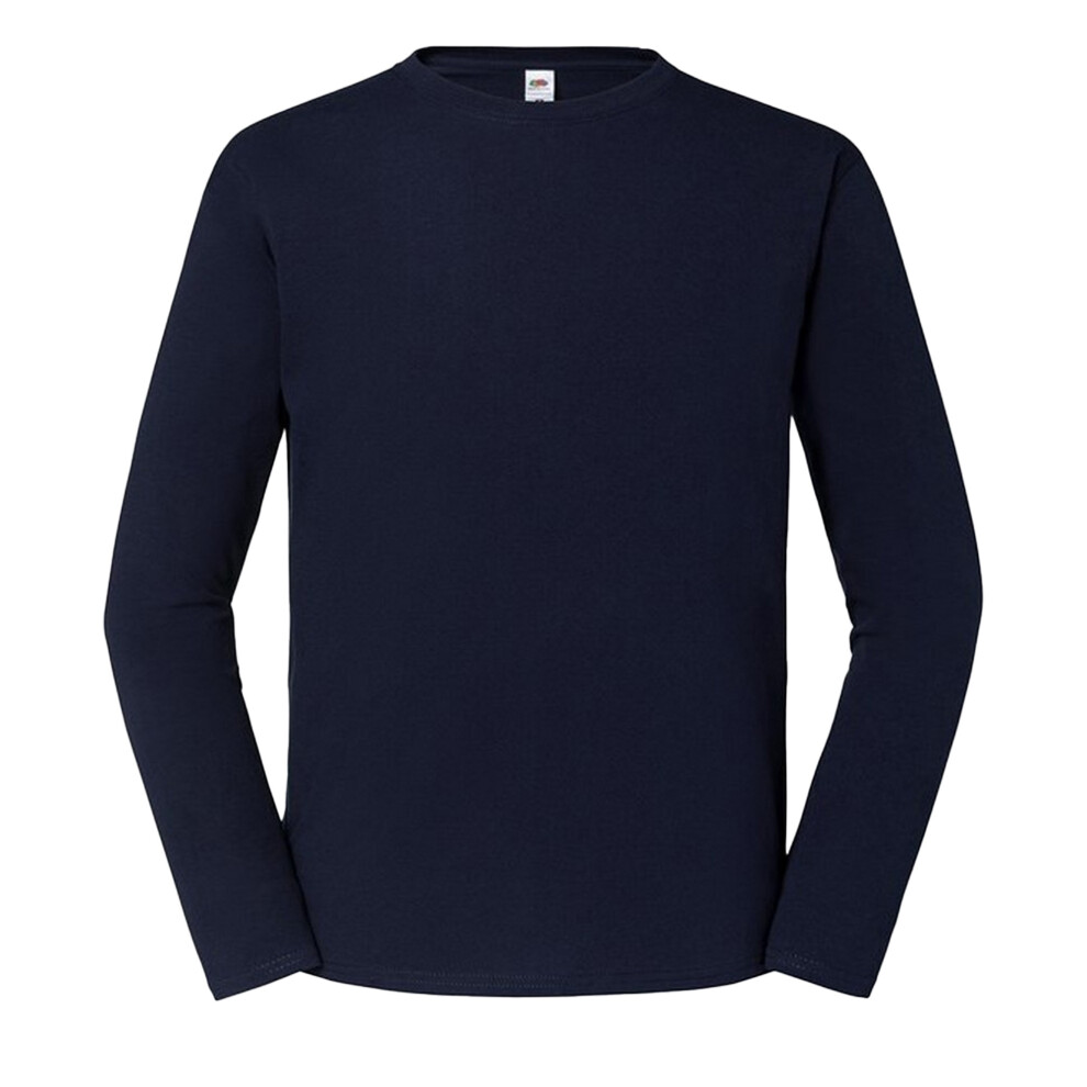 Fruit Of The Loom (M, Deep Navy) Mens Iconic 195 Premium Ringspun Cotton Long-Sleeved T-Shirt