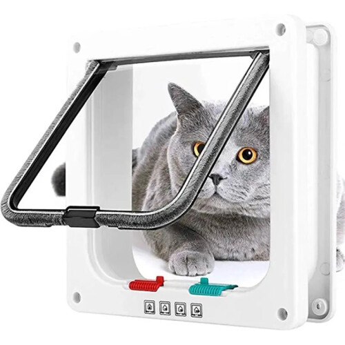 4-Way Locking Cat Flap Door - ABS Plastic Safety Gate for Small Pets(XL) 2