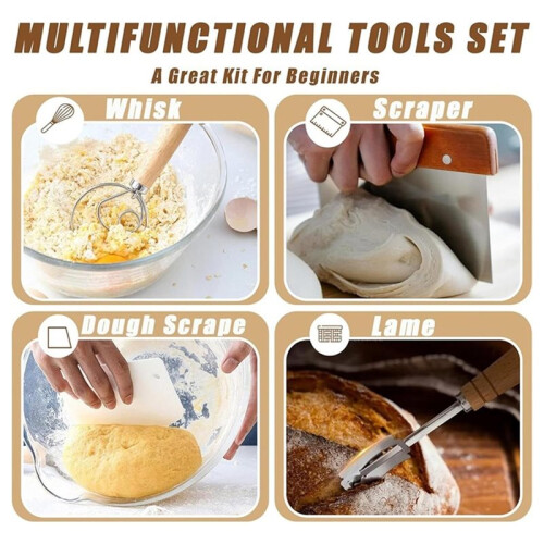 Circular Fermentation Basket Scraper, Flour Mixer, Bread Tool Set,Bread Baking Tools and Supplies,Rattan Proofing Basket 1