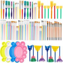 94Pc All Purpose Paint Brush Set with Palette Trays Assorted Colorful Washable Art Brushes for Kids Adults Easy to Clean