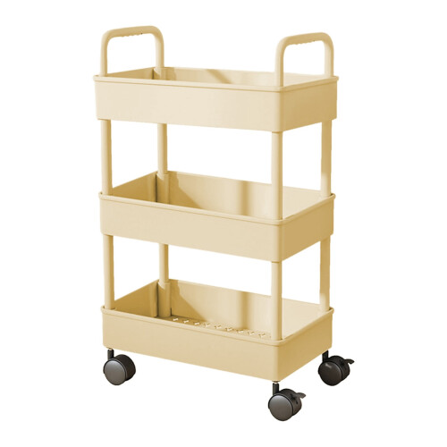 3-Tier Plastic Kitchen Storage Cart with Armrests 1