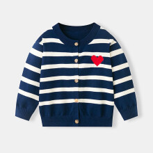 Dark Blue Striped Cardigan for Toddlers with Red Heart