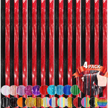 Black Red Metallic Tinsel Foil Fringe Curtains 4 Pack 3.3 x