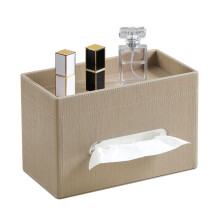 Size Tissue Box Cover Rectangle, PU Leather Tissue Box Holder with Storage Tray, Organizer Tissue Holder Wooden
