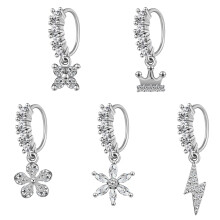 Stainless Steel Nose Rings Set with Cubic Zirconia Dangle