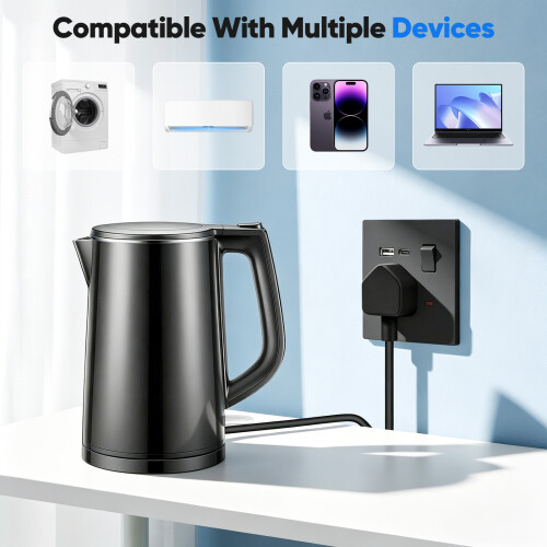 5 Pack USB Wall Socket with USB-A & USB-C Ports, UK 13A Single Switched Electrical Plug Socket with LED Indicator, Black 1