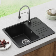 Granite Quartz Single Bowl Kitchen Sink 57x45cm with Waste Strainer Kit