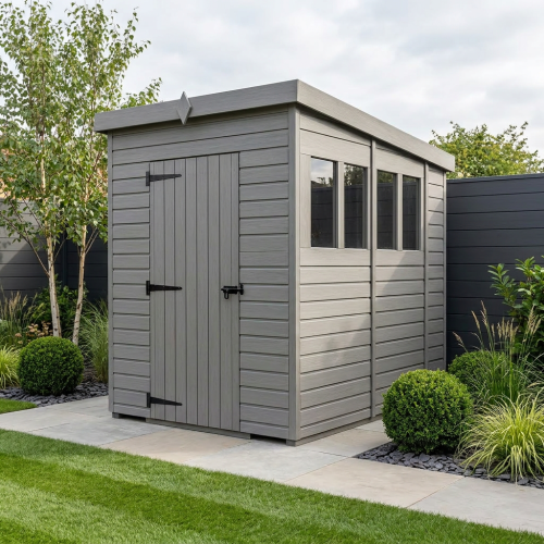 5x10 Pent Composite Shed Tanalised (Single Door, With Windows)