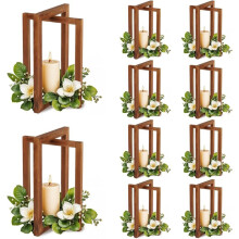 10Pcs Rustic Wood Lantern Centerpieces, Foldable Wedding Table Decorations