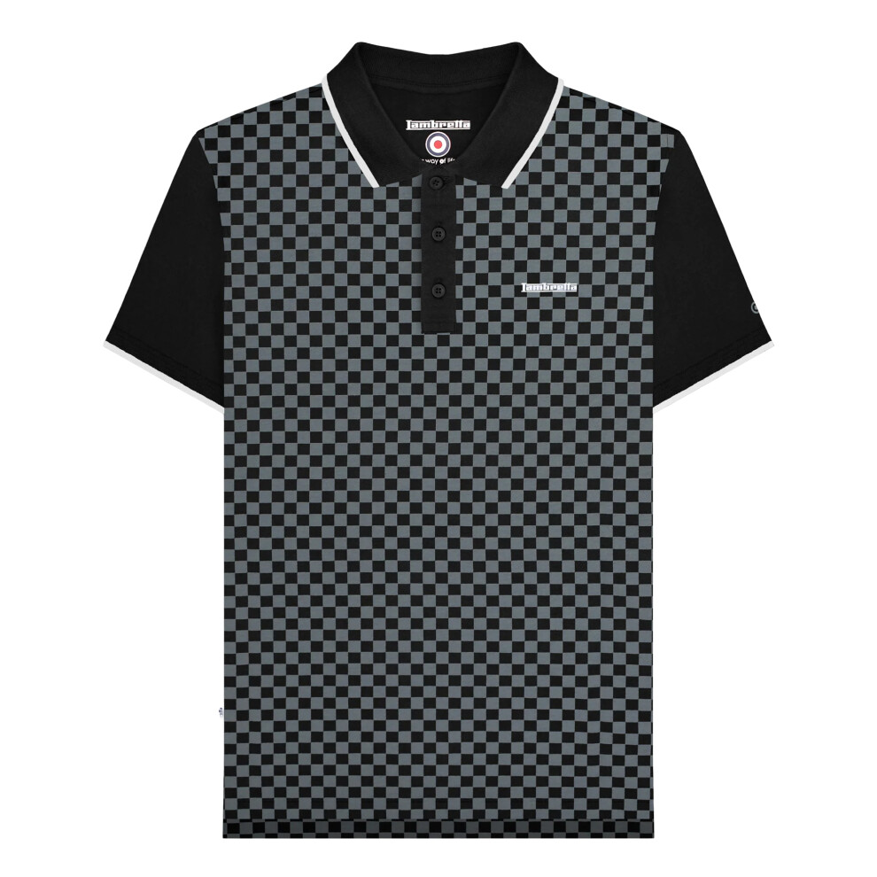 Lambretta (M, Black) Mens Two Tone All-Over Print Polo Shirt
