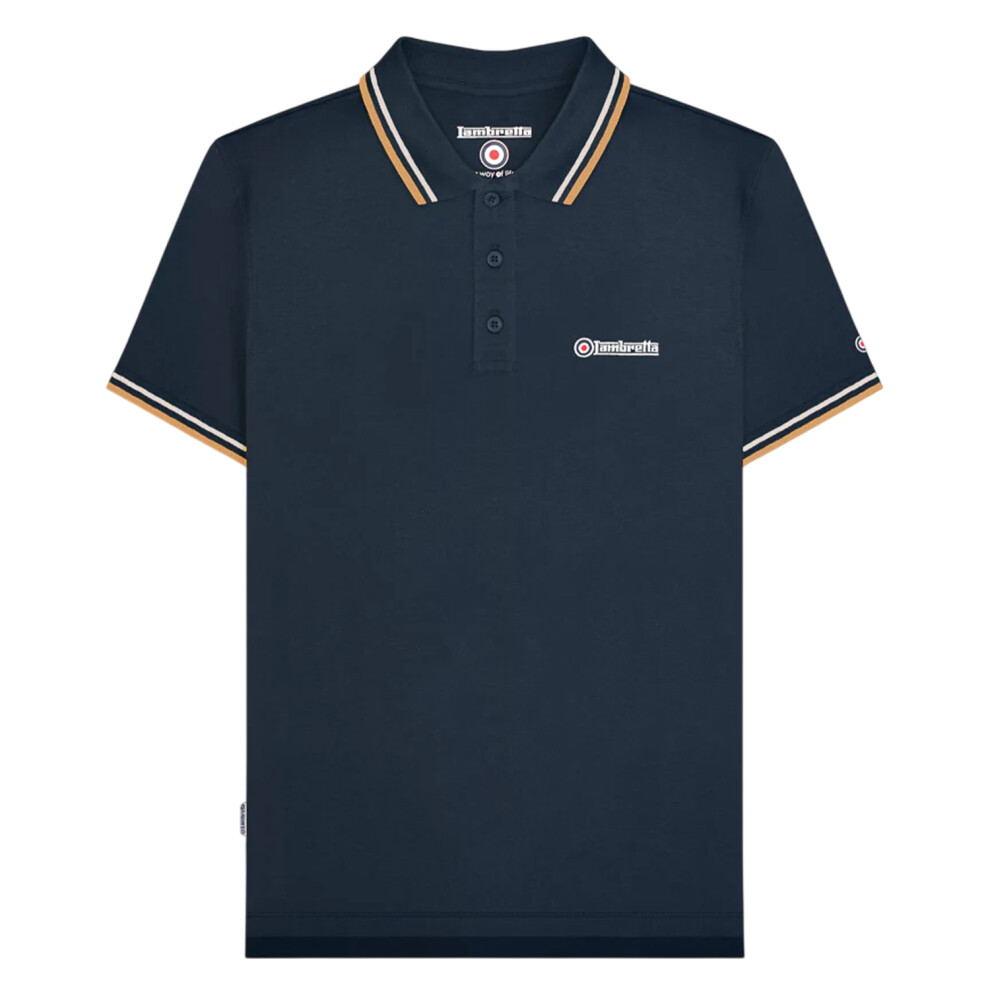 Lambretta (3Xl, Navy/Wood Ash/Tobacco) Mens Ss25 Twin Tip Polo Shirt