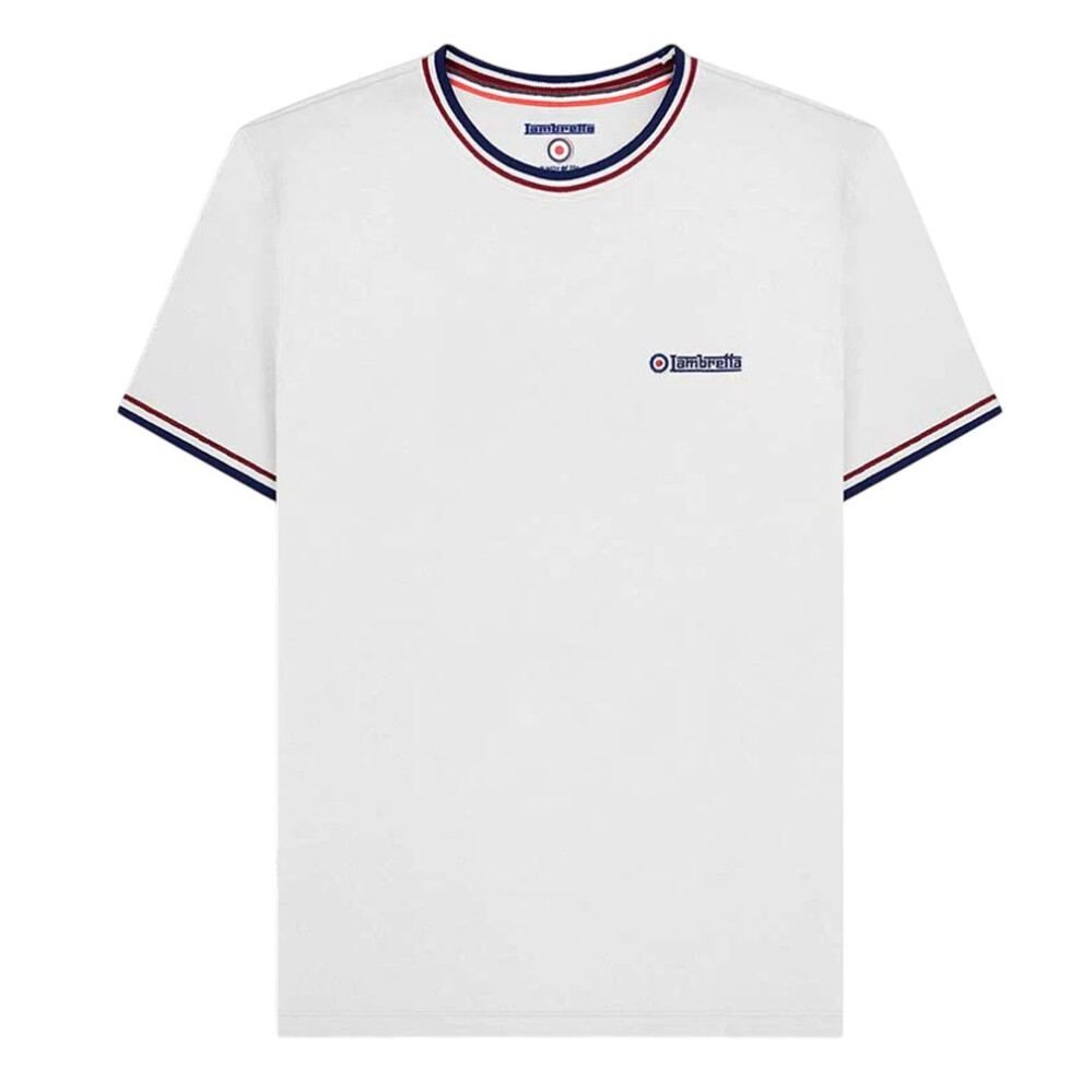 Lambretta (S, White/Navy/Red) Mens Ss25 Triple Tipped Pique T-Shirt