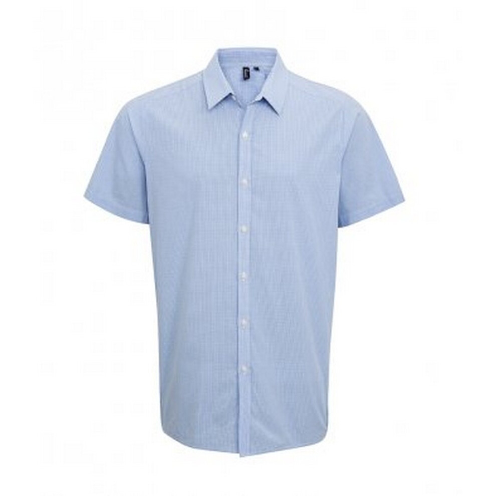 Premier (Xl, Light Blue/White) Mens Gingham Short Sleeve Shirt