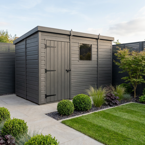 9x7 Pent Composite Shed Tanalised (Single Door, With Windows)