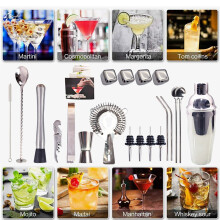 Bartender Kit 23-Teiliges Cocktail Shaker Set Aus Rostfreiem Stahl Eis Korn Acryl StäNder für die MixgeträNke Martini Bar Werkzeuge
