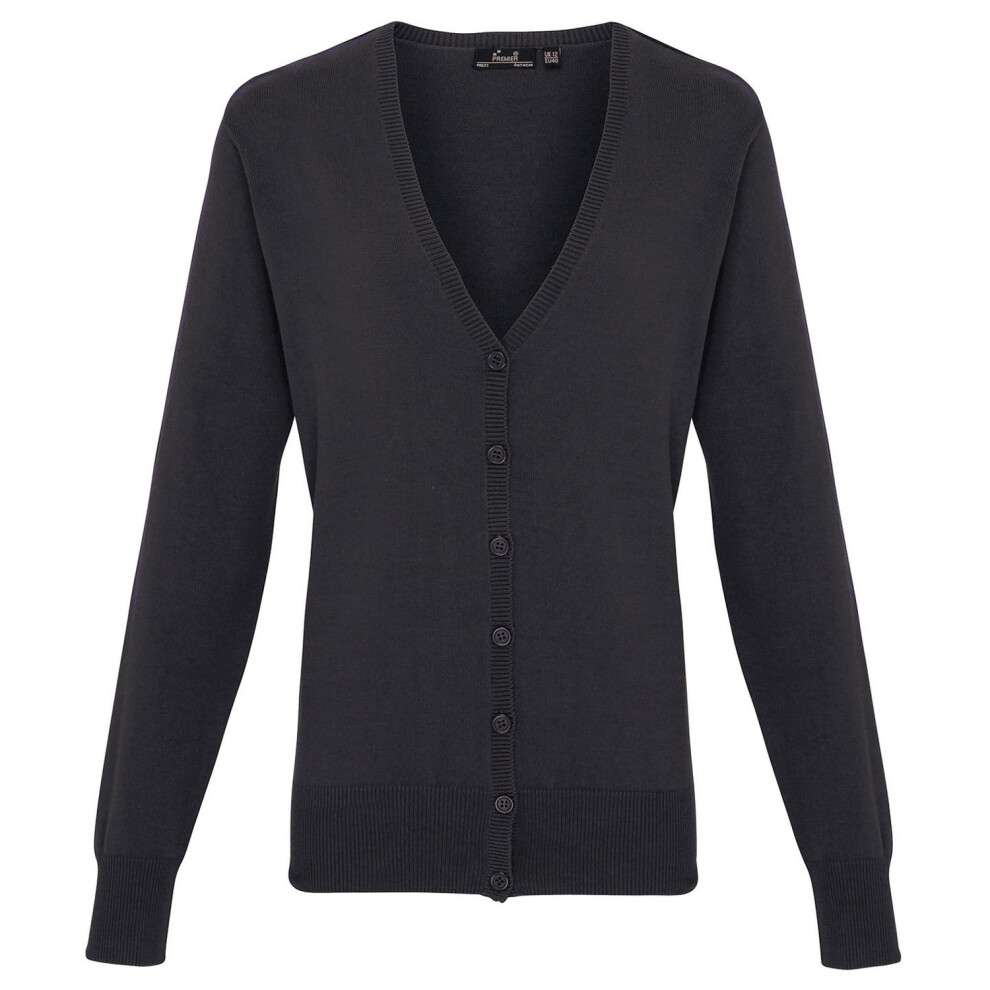 Premier (10 Uk, Charcoal) Womens/Ladies Cotton Acrylic V Neck Cardigan