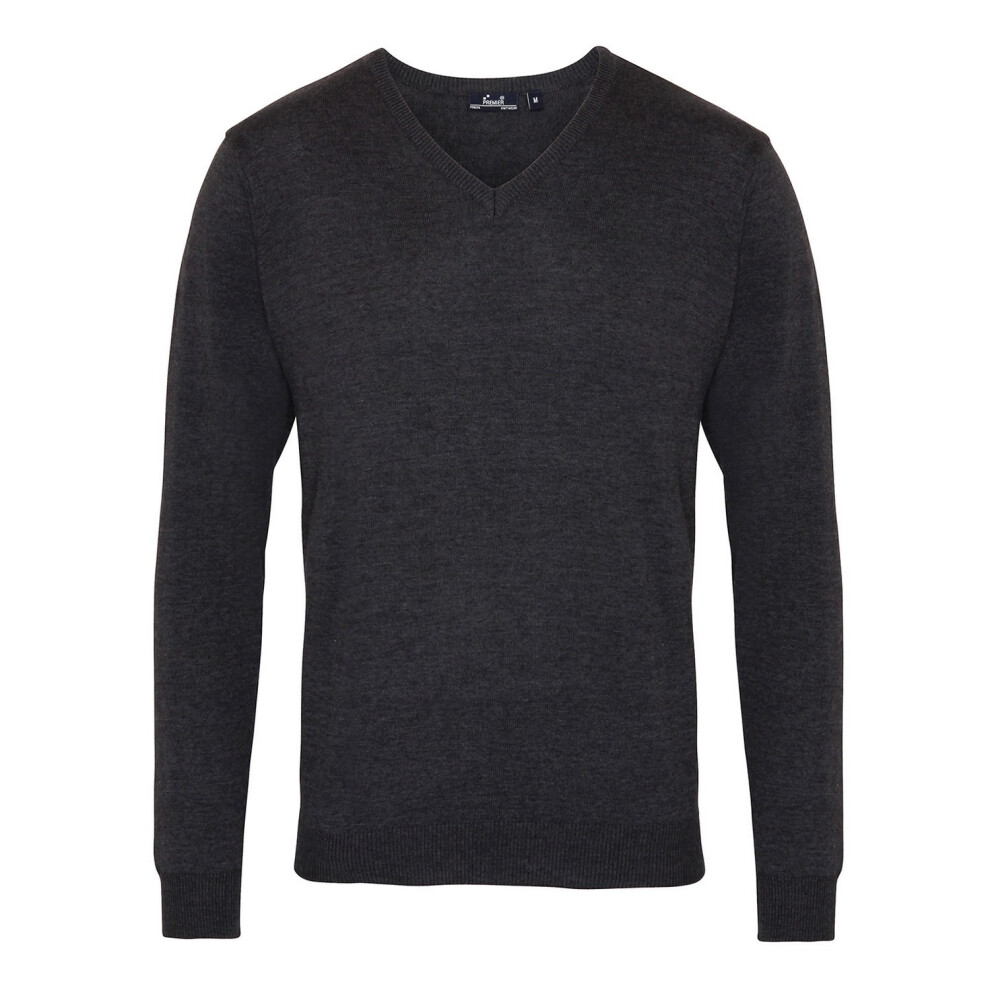 Premier (L, Charcoal) Mens Knitted Cotton Acrylic V Neck Sweatshirt