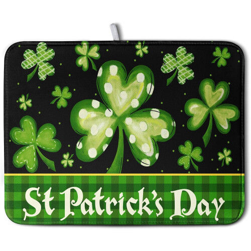 Tørkematte for oppvask til St. Patricks dag, grønn rutet kløver