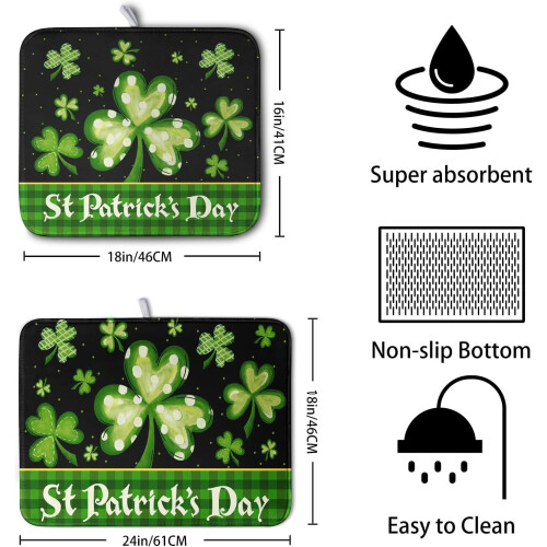 Tørkematte for oppvask til St. Patricks dag, grønn rutet kløver 1