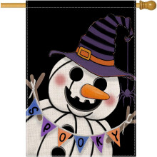 Halloween sneeuwpop vlag voor buitendecoratie 28x40 inch