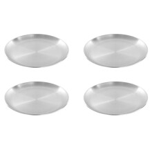 4pcs 20cm Stainless Steel Bone Spitting Dish Silver Shallow Tray Metal Dining Disc Round Plate Dessert Tableware