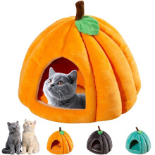 Pumpkin Cat Bed Halloween Shape with Removable Cushion and