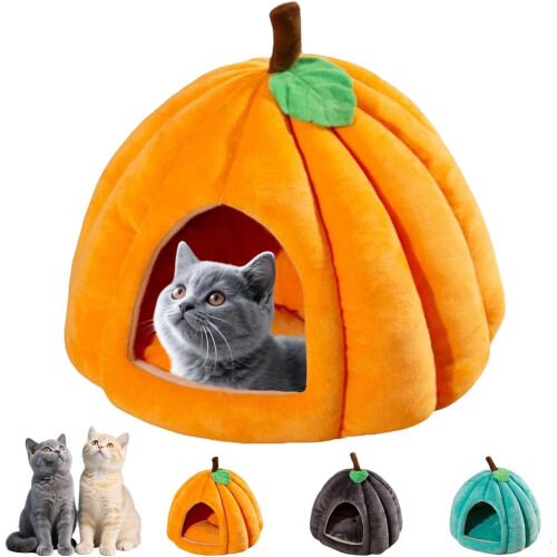 Pumpkin Cat Bed Halloween Shape with Removable Cushion and